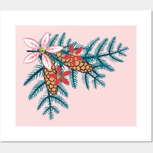 Cute Poinsettia Pinecone Branch Posters and Art